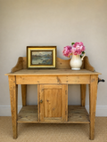 Antique Pine Washstand with Cupboard, Open Shelf & Towel Rail