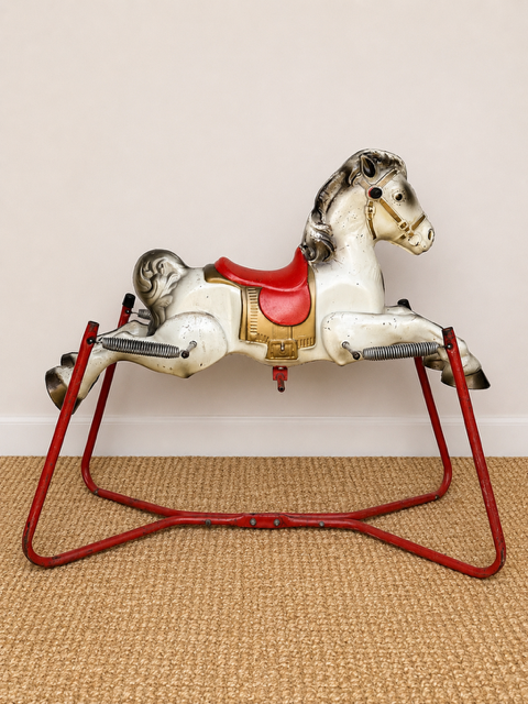 Vintage Metal Children's Rocking Horse | Mid Century Modern Nursery Toy