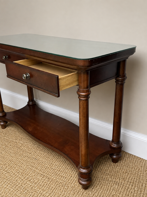 Dark Wood Console Table with Glass Top