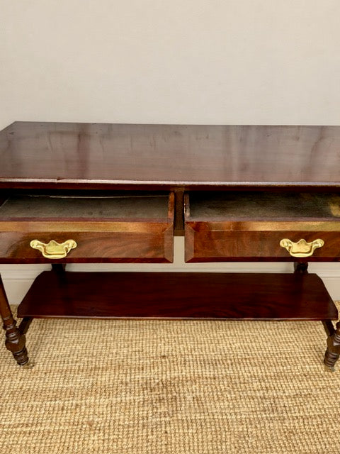 Vintage Mahogany Two Drawer Console Table With Lower Shelf