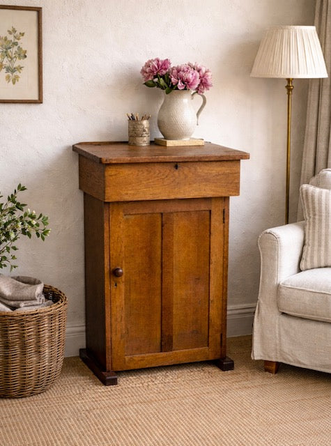 Antique Oak Lectern With Lift Up Lid And Cupboard, School Cabinet, Speakers Stand, Library Writing Table, Restaurant, Vintage Reception Counter, Wooden Desk With Storage, Hall Console