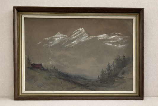Vintage Framed Watercolour Mountain Landscape, Signed Original Artwork, Alpine Scene, Early 20th Century