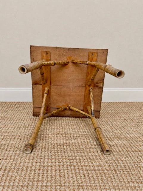 Vintage Tiger Bamboo Side Table With Woven Top