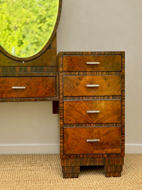 Art Deco Walnut Dressing Table with Oval Mirror