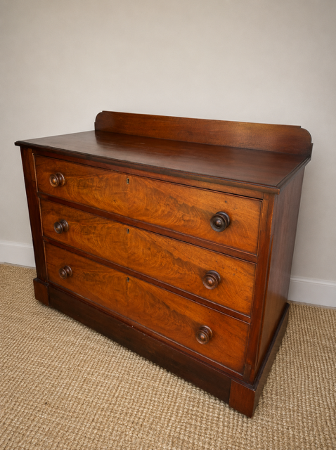Early Victorian Flame Mahogany Chest of Drawers | Antique Mahogany Chest | English Country Furniture