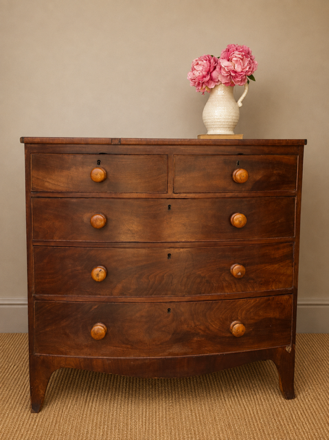 Antique Bow Front Mahogany Chest Of Drawers