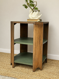 Vintage Art Deco Bedside Tables Pair | Walnut Veneer Nightstands | Olive Green Side Tables | 1930s End Table