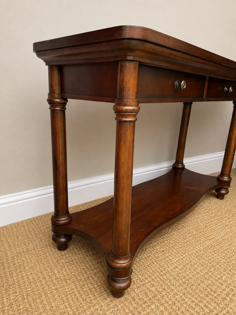 Dark Wood Console Table with Glass Top
