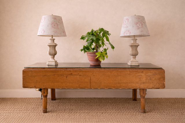 Antique Pine Long Console Table With Glass Top, Vintage Bespoke Narrow Sofa Console, Rustic Living Room Furniture, Rustic Decor, Farmhouse, Country Style Decor