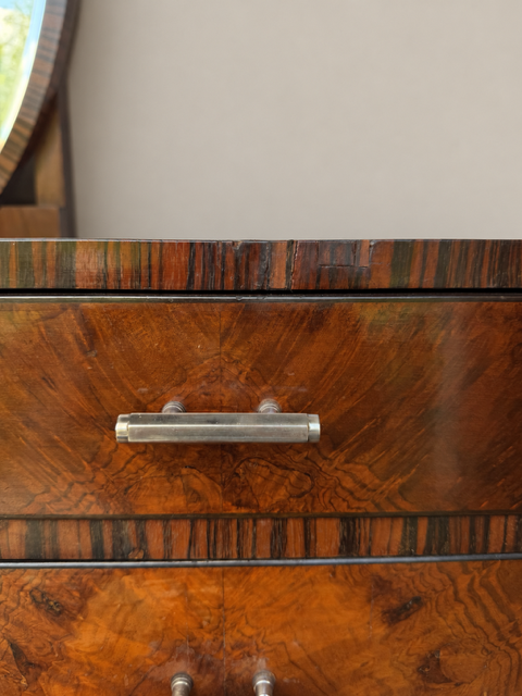 Art Deco Walnut Dressing Table with Oval Mirror