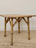 Vintage Tiger Bamboo Side Table With Woven Top