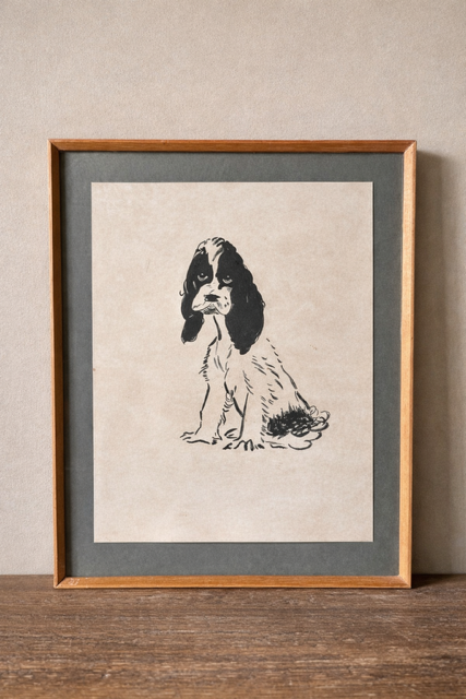 Vintage Spaniel Print, Kwok Ta-Wei, Mid Century Framed Dog Portrait, 1960s Animal Artwork, Dog Lover Gift