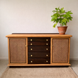 Vintage mid-century wooden sideboard with rattan doors and drawers