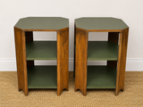 Pair Of Walnut Burr Art Deco Bedside Tables / Sofa End / Green Side Tables, Bedroom, Living Room Furniture