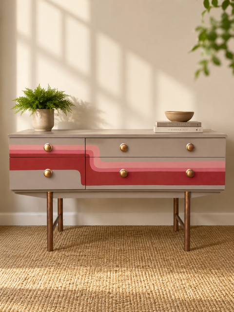 Mid Century Side Board, Chest Of Drawers, Upcycled, Painted Furniture, Media Console