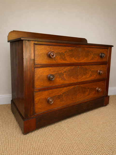 Early Victorian Flame Mahogany Chest of Drawers | Antique Mahogany Chest | English Country Furniture