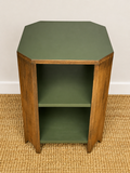 Vintage Art Deco Bedside Tables Pair | Walnut Veneer Nightstands | Olive Green Side Tables | 1930s End Table