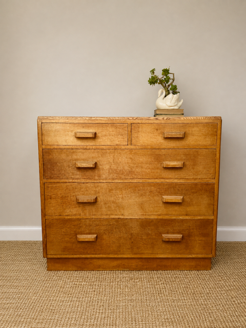 Vintage Large Mid Century Golden Oak Chest Of Drawers | Dovetail Joints