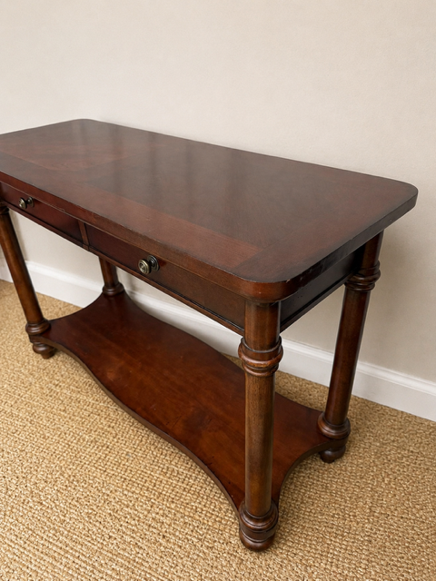 Dark Wood Console Table with Glass Top