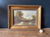 Vintage Countryside Oil Painting Style Print, Original Gold Framed Art, Quaint Rural Scene With Natural Brown And Green, Gallery Wall Decor