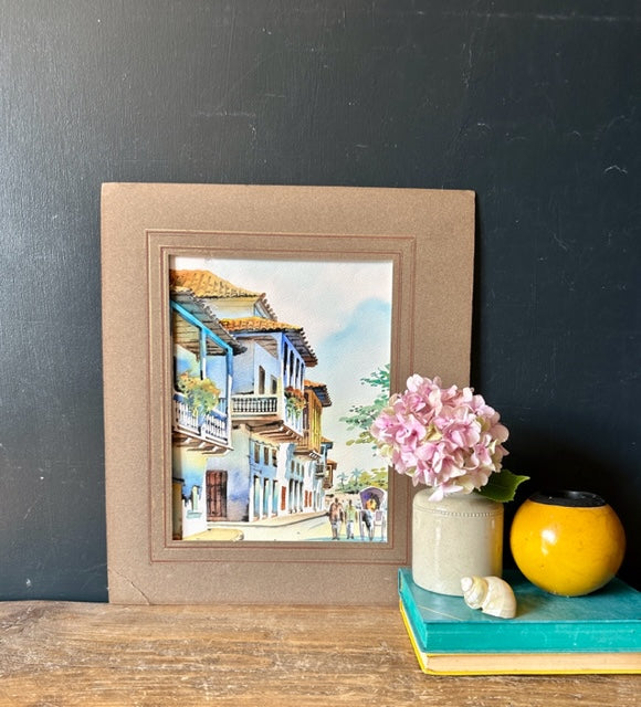 Vintage Original Watercolour Painting, Unframed, Mediterranean Country, Bright, Colourful, Hand Painted Illustration, Gallery Wall Art Decor