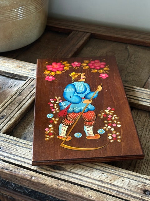 Vintage Hand Painted Hungarian Art, Floral Wooden Plaque, Scandinavian Folk Style Decor, Cottagecore Gallery Wall Art