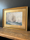 Vintage, Antique Oil Painting, Seascape, Sea, Ship, Nautical, Acrylic Painting, Original Art, Gold, Framed Art, Hanging, Gallery, Wall Art,