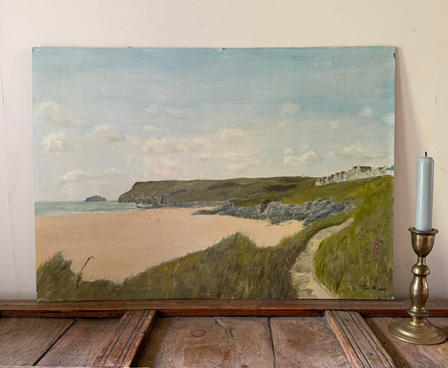 Vintage Large Original Coastal Oil Painting On Board | Seascape | Wall Art