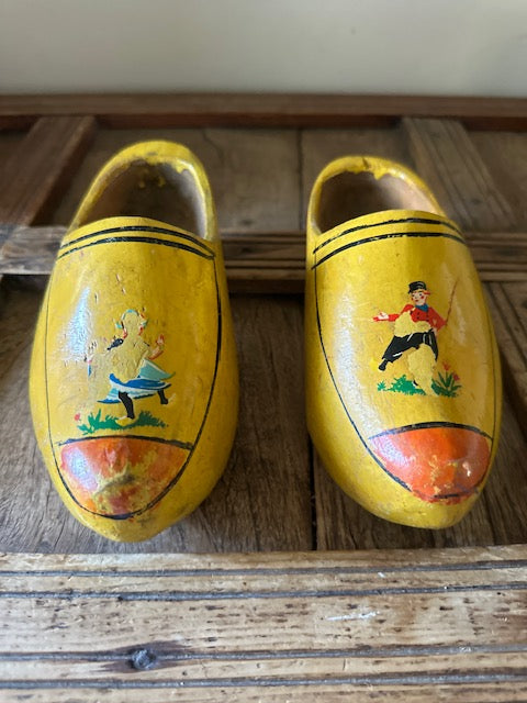 Vintage Hand Painted Dutch Clogs, Wooden Folk Art Shoes, Decorative Rustic Farmhouse, Cottage Decor