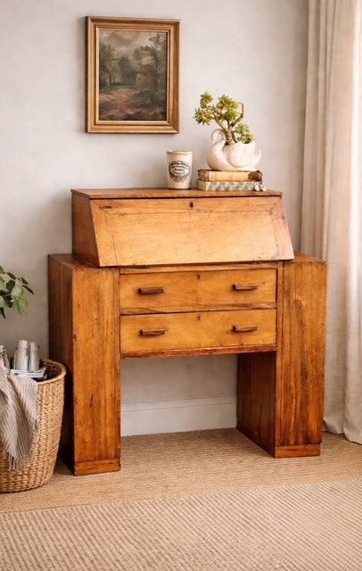 Vintage Art Deco Bureau Desk With Bookcase, Small Writing Desk Hall Console