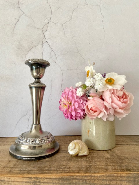 Vintage Candle Stick, Single Candle Stick Holder, Silver Plated, Tall Decorative Dinner Candlestick, Antique Decor, Christmas, Rustic Decor