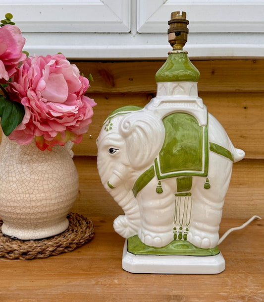 Vintage Italian Ceramic Elephant Table Lamp | Hollywood Regency Statement Lighting