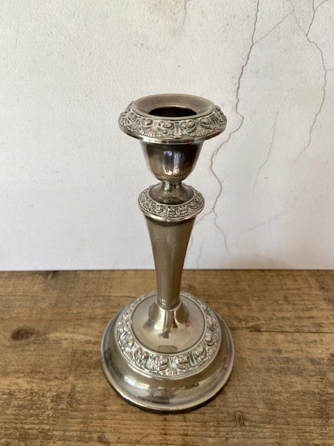 Vintage Candle Stick, Single Candle Stick Holder, Silver Plated, Tall Decorative Dinner Candlestick, Antique Decor, Christmas, Rustic Decor