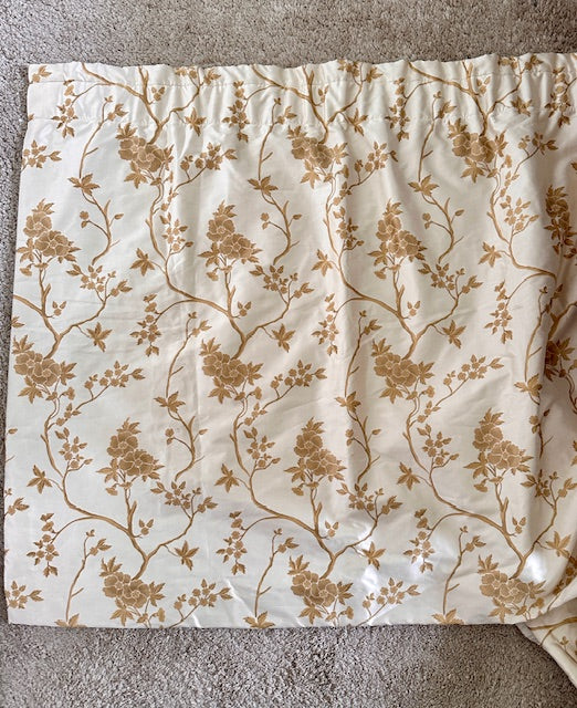 2 Pairs Vintage Short Floral Curtains, Cottage Style, Pretty Cream & Gold, Embroidered Style, Chintz, Bump Lined, Pre Owned, Handmade, English Country Home Decor