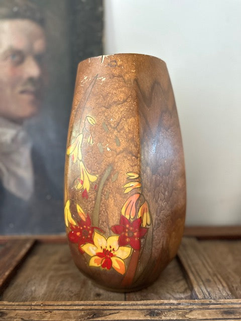 Vintage Large Ceramic Vase, Hand Painted Floral Pottery, Folk Art Home Decor, Rustic Interior Styling