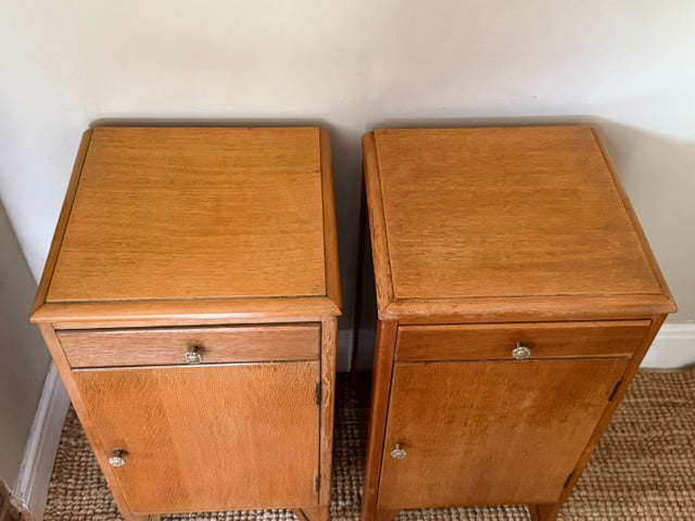 Pair Of Vintage Lebus Golden Oak Bedside Cabinets | Art Deco Bedside Cupboards | English Oak Bedside Storage