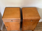 Pair Of Vintage Lebus Golden Oak Bedside Cabinets | Art Deco Bedside Cupboards | English Oak Bedside Storage