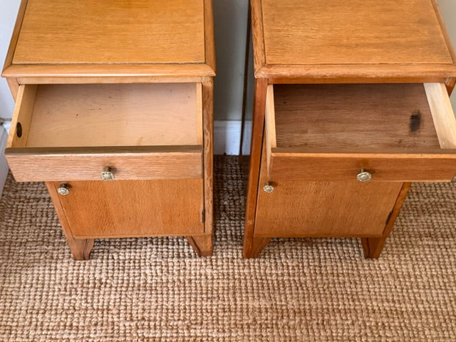 Pair Of Vintage Lebus Golden Oak Bedside Cabinets | Art Deco Bedside Cupboards | English Oak Bedside Storage