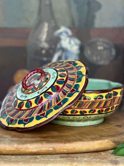 Vintage Lidded Tureen, Ceramic Serving Dish, With Lid, Bright, Patterned Colourful Folk Art, Tableware, Shorter And Son, Rustic Cottagecore