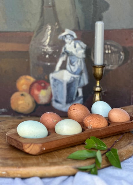 Vintage Wooden Egg Holder, Rustic Farmhouse Egg Tray, Kitchen Storage Rack, Country Cottage Decor