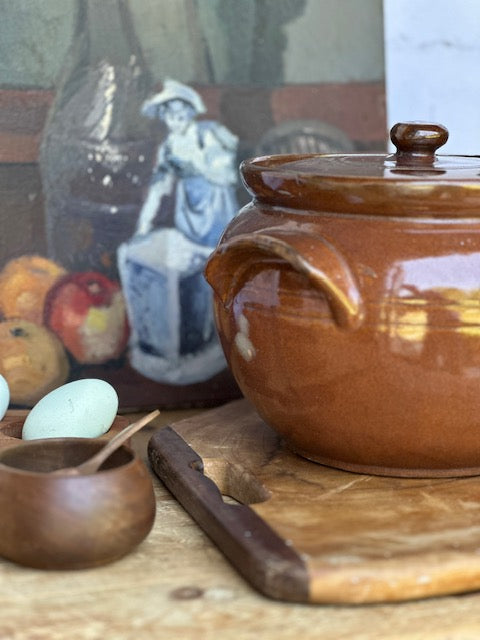 Large Vintage Glazed Stoneware Pot With Lid | Country Style Kitchen