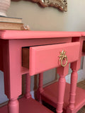 Vintage Wooden Coral Bedside Tables ,Pair Of Matching Tall Nightstands, With Drawers, Bold Colourful, Bedroom Furniture, Maximalist Decor