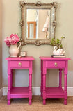 Vintage Bright Pink Pair Of Tall Nightstands, Bedside Tables, With Drawers, Wooden Painted, Bold Bright, Colourful Decor, Bedroom Furniture, Sofa End Tables, Maximalist Decor