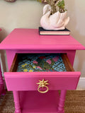 Vintage Bright Pink Pair Of Tall Nightstands, Bedside Tables, With Drawers, Wooden Painted, Bold Bright, Colourful Decor, Bedroom Furniture, Sofa End Tables, Maximalist Decor