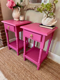 Vintage Bright Pink Pair Of Tall Nightstands, Bedside Tables, With Drawers, Wooden Painted, Bold Bright, Colourful Decor, Bedroom Furniture, Sofa End Tables, Maximalist Decor