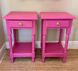 Vintage Bright Pink Pair Of Tall Nightstands, Bedside Tables, With Drawers, Wooden Painted, Bold Bright, Colourful Decor, Bedroom Furniture, Sofa End Tables, Maximalist Decor