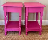 Vintage Bright Pink Pair Of Tall Nightstands, Bedside Tables, With Drawers, Wooden Painted, Bold Bright, Colourful Decor, Bedroom Furniture, Sofa End Tables, Maximalist Decor