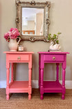 Vintage Bright Pink Pair Of Tall Nightstands, Bedside Tables, With Drawers, Wooden Painted, Bold Bright, Colourful Decor, Bedroom Furniture, Sofa End Tables, Maximalist Decor