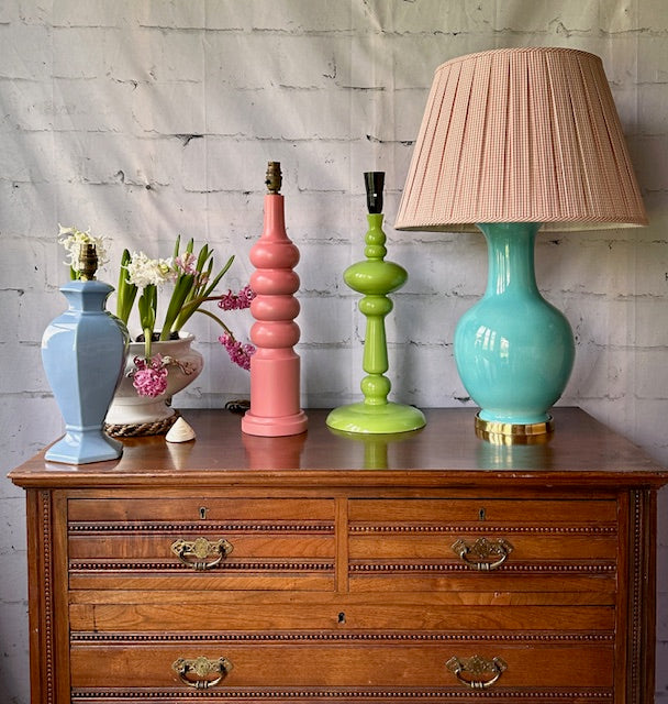 Large Vintage Turquoise Lamp Base, Crackle Glaze, Over Sized Table Lamp, Bedside Lamp, Console Lamp, Without Shade, Bright Colour Pop, Maximalist Decor