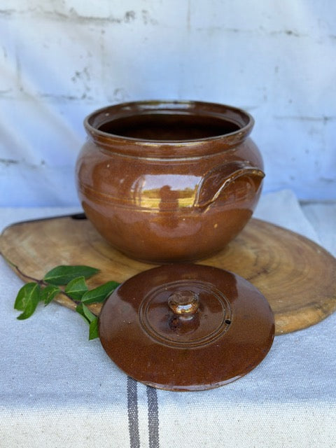 Large Vintage Glazed Stoneware Pot With Lid | Country Style Kitchen